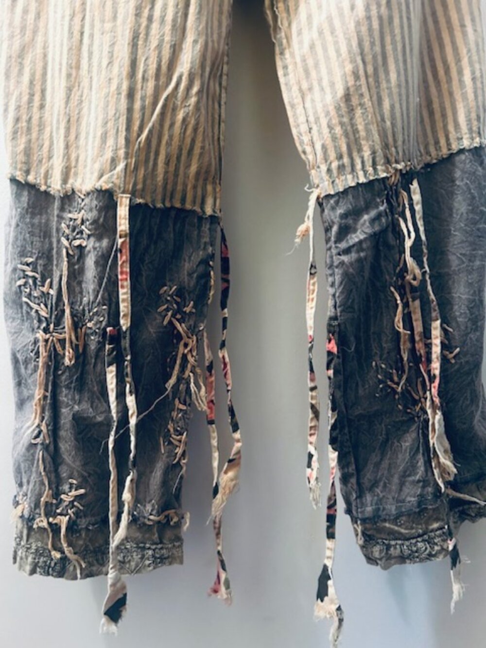1397 A Rare Bird Chambray Tiered Roses & Striped Tie Waist One Size Pants NWT - Picture 15 of 16